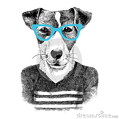 Dressed up dog in hipter style Vector Illustration