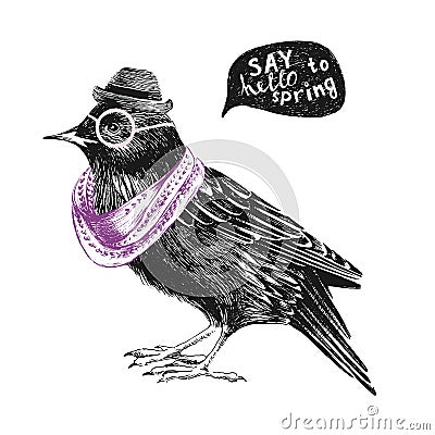 Dressed up starling Vector Illustration