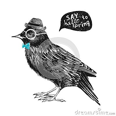 Dressed up starling Vector Illustration