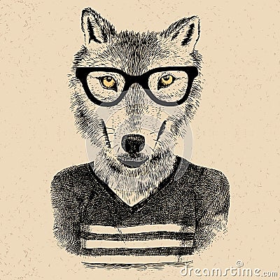 Dressed up wolf Vector Illustration