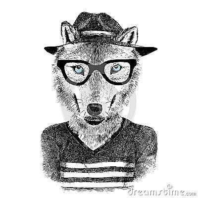 Dressed up wolf Vector Illustration