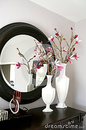 Dresser with Flowers Stock Photo