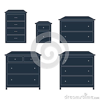 Dressers for clothes. Dark on white background Vector Illustration