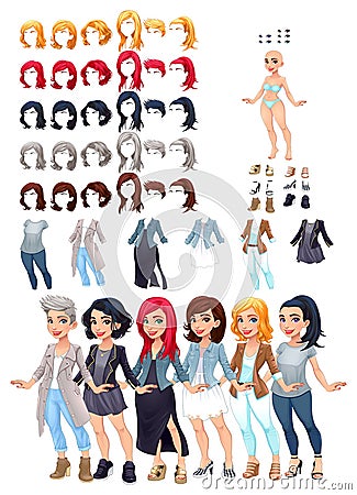 Dresses and hairstyles game Vector Illustration