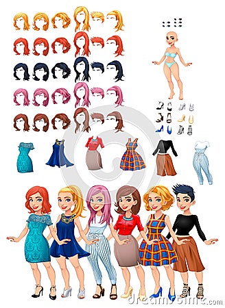 Dresses and hairstyles game Vector Illustration