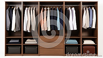 High Quality Men's Wardrobe With Brown Robe Storage Cabinet Stock Photo