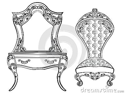 Dressing table and armchair Vector Illustration