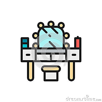 Dressing table, makeup flat color line icon. Vector Illustration