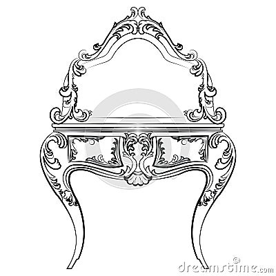 Dressing table with mirror in classic baroque style Vector Illustration