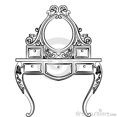 Dressing table in round shape with rich ornaments Vector Illustration