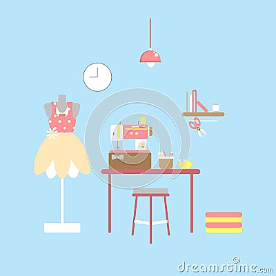 Dressmaker and tailor with sewing item Vector Illustration