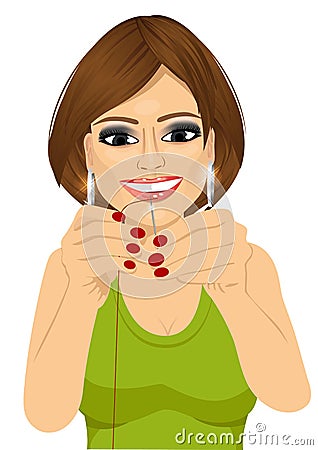 Dressmaker woman putting sewing thread Vector Illustration