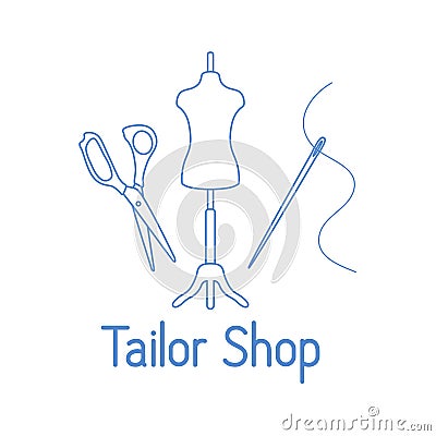 Dressmaking tools Tailor shop Atelier Sewing Vector Illustration