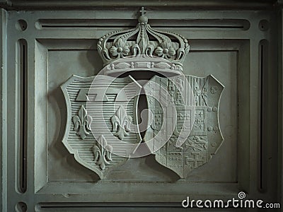 Dreux, France, April 30, 2019: royal emblem at the base of a tomb in Chapel Royal Saint Louis Editorial Stock Photo