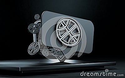 Dribbble social icon 3d render on dark background Cartoon Illustration