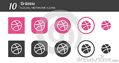 Dribbble social media set of icons. Editorial vector. Vinnitsa, Ukraine - November 29, 2019 Editorial Stock Photo