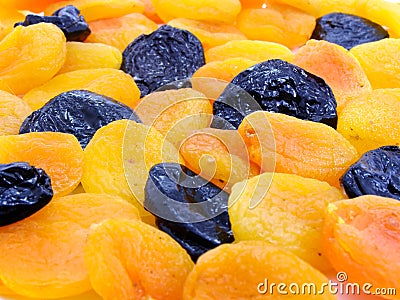 Dried apricot and black plum fruits Stock Photo