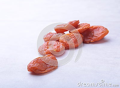 Dried apricots white background. selective focus. Stock Photo