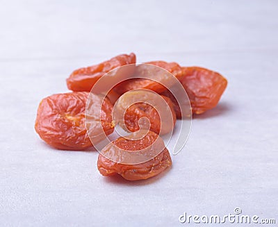 Dried apricots white background. selective focus. Stock Photo