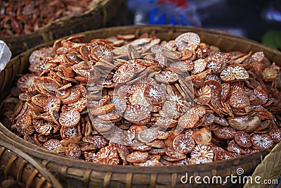 Dried Ripe Areca betel palms, Dried betel nuts Stock Photo