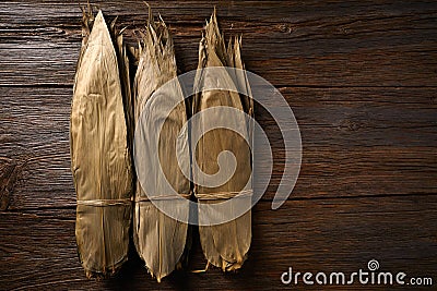 Dried Bamboo leaves in brown for Zongzi recipe Stock Photo