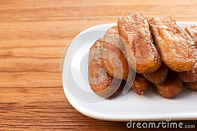 Dried banana and bake with honey. Stock Photo