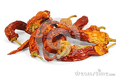 Dried bean of red pepper on white background Stock Photo