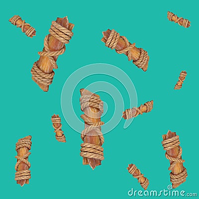 Dried beef tendons for dogs on turquoise Stock Photo