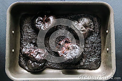 dried burned black carbonized apples food Stock Photo