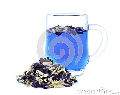 Dried butterfly pea flower with butterfly pea tea isolated Stock Photo