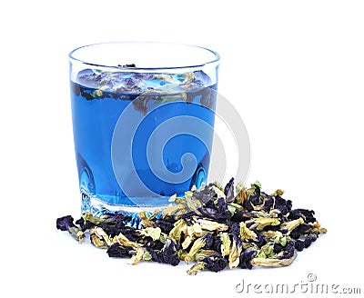 Dried butterfly pea flower with butterfly pea tea isolated Stock Photo