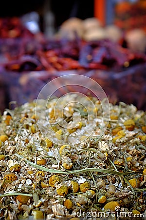 Dried chamomile at the spice market Stock Photo