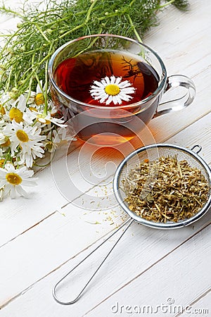 Dried chamomile and tea Stock Photo