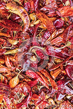 Dried chili peppers for sale at the market in Debark Stock Photo