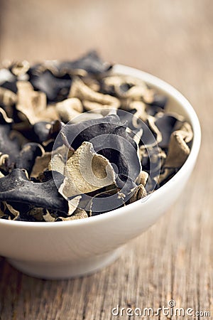 Dried chinese black fungus. Jelly ear Stock Photo