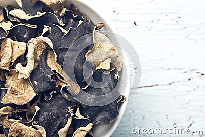 Dried chinese black fungus. Jelly ear Stock Photo