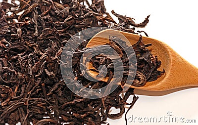 Dried chinese black tea leaves. Stock Photo