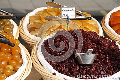 Dried cranberry in the basket Stock Photo