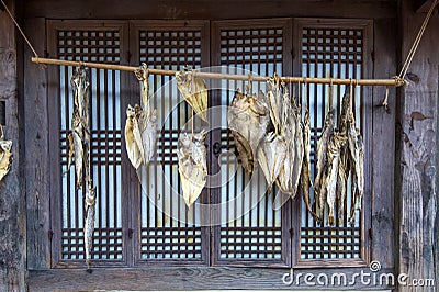 Dried fish at Dae Jang Geum Park or Korean Historical Drama in korea. Stock Photo