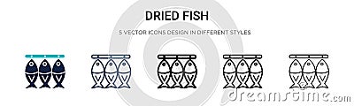 Dried fish icon in filled, thin line, outline and stroke style. Vector illustration of two colored and black dried fish vector Vector Illustration