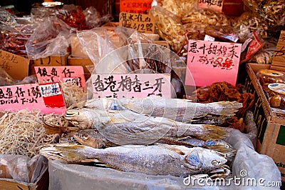 Dried fish for sale in the Chinese Market Stock Photo