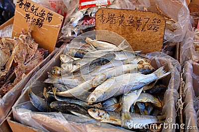 Dried fish for sale in the Chinese Market Stock Photo