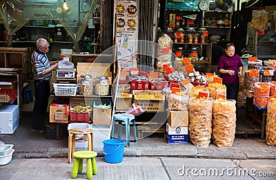 Dried fish store, Hong Kong, China Editorial Stock Photo