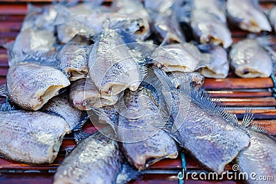 Dried fishs of local food at open fish market thailand Stock Photo