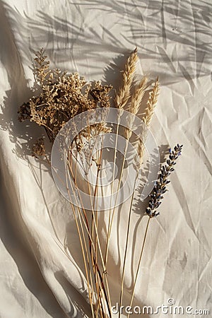 Dried Flowers Arranged on Table Stock Photo