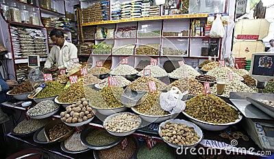 Dried fruit and nut display in spice market Editorial Stock Photo