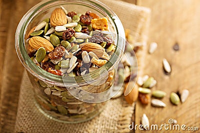 Dried fruit and nuts trail mix Stock Photo