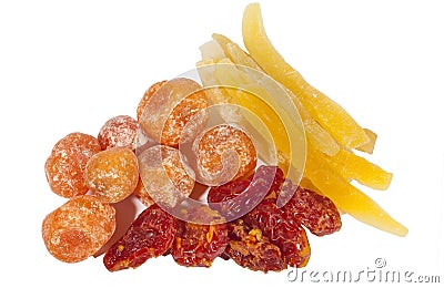 Dried fruits composition on white Stock Photo