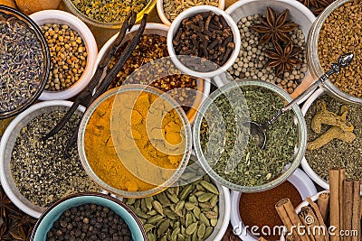 Dried Herbs and Spices Stock Photo