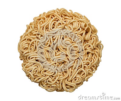 Dried instant noodle circle shape top view isolated on white background, path Stock Photo